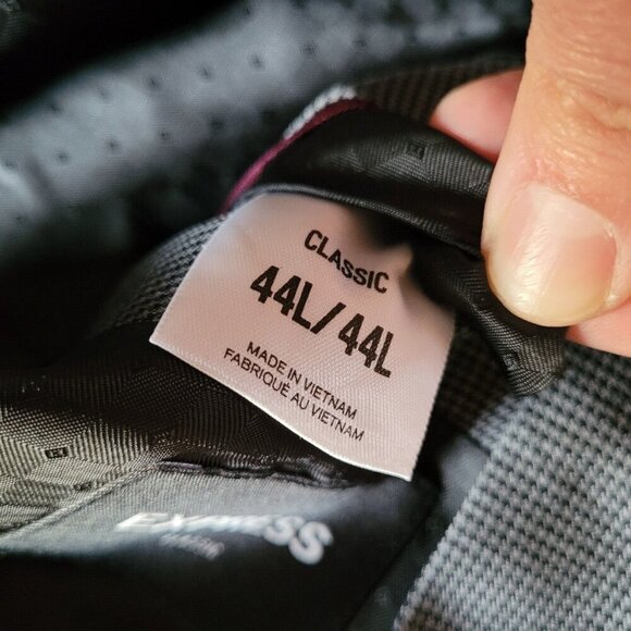 Express Mens 100% Wool Gray Blazer sz 44L Classic Houndstooth 2 Button Front Nwt - Picture 3 of 11